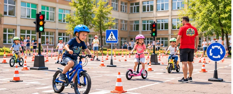 AI-illusztráció gyermekek iskolaudvari mobil közlekedési pályájáról